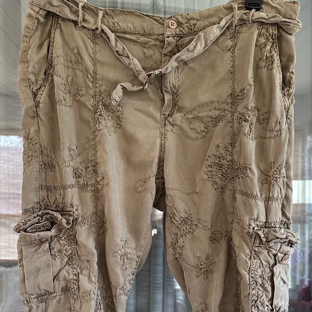 Soft surroundings Green-Taupe Embroidered Cargo Pants - Picture 4 of 12